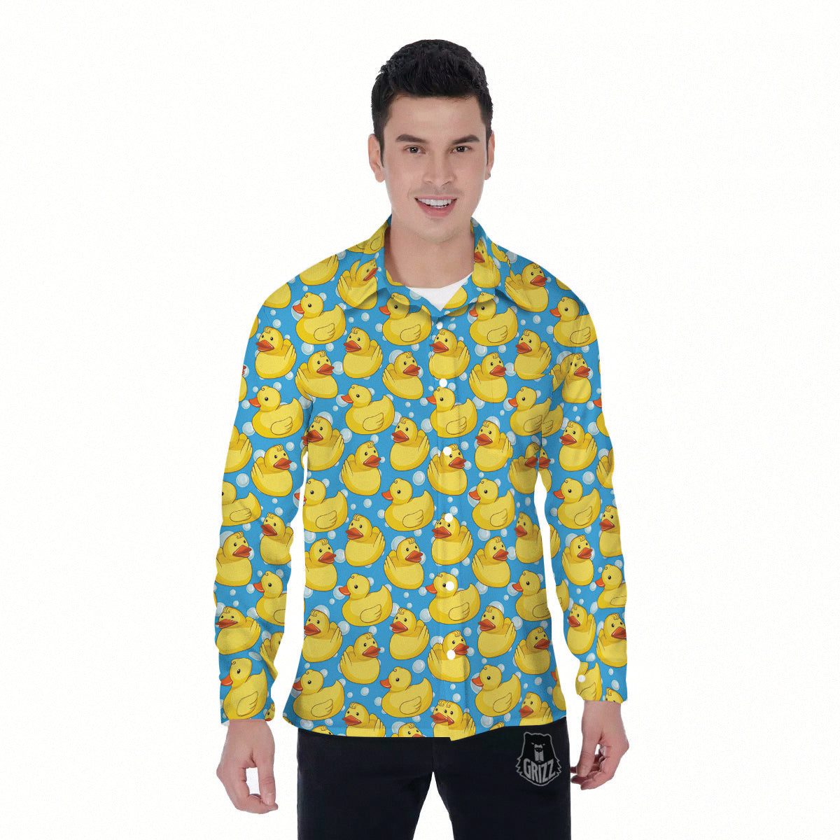 Rubber Duck In Water Print Pattern Men's Long Sleeve Shirts-grizzshop