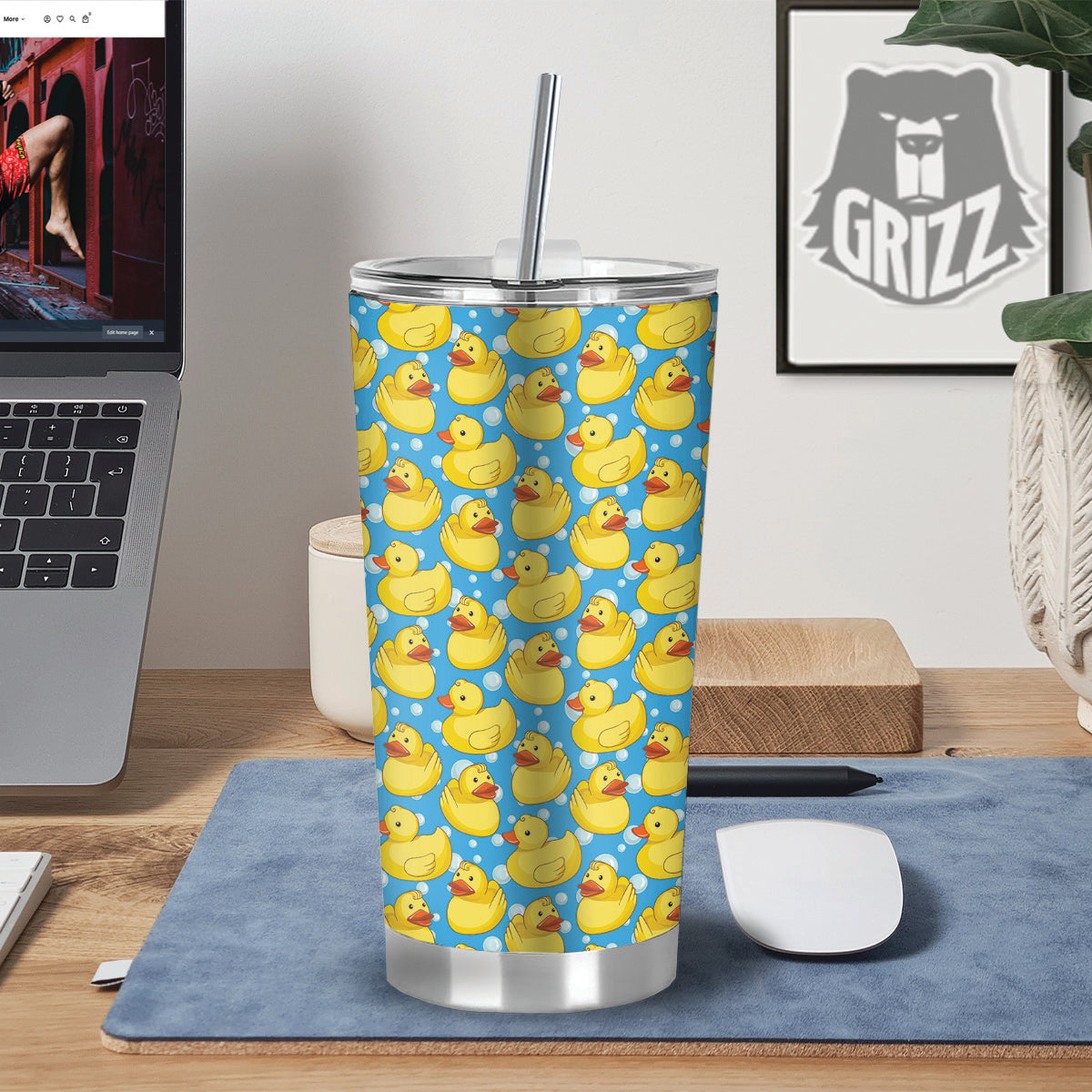 Rubber Duck In Water Print Pattern Tumbler-grizzshop