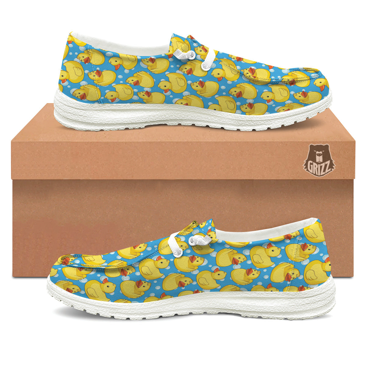 Rubber Duck In Water Print Pattern White Loafers-grizzshop