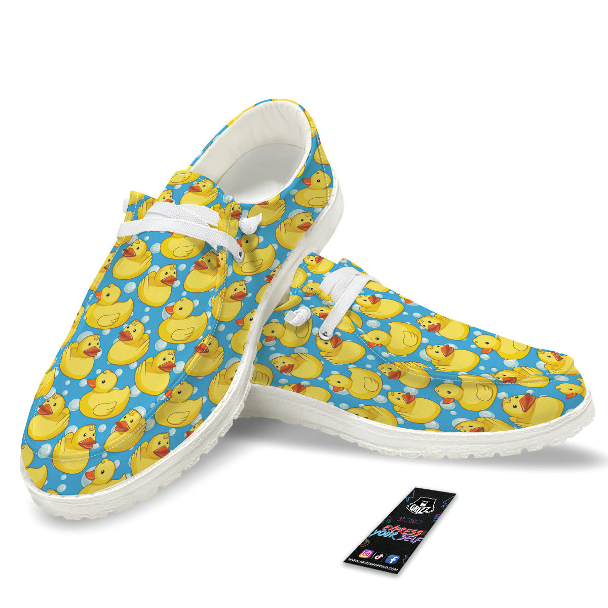 Rubber Duck In Water Print Pattern White Loafers-grizzshop