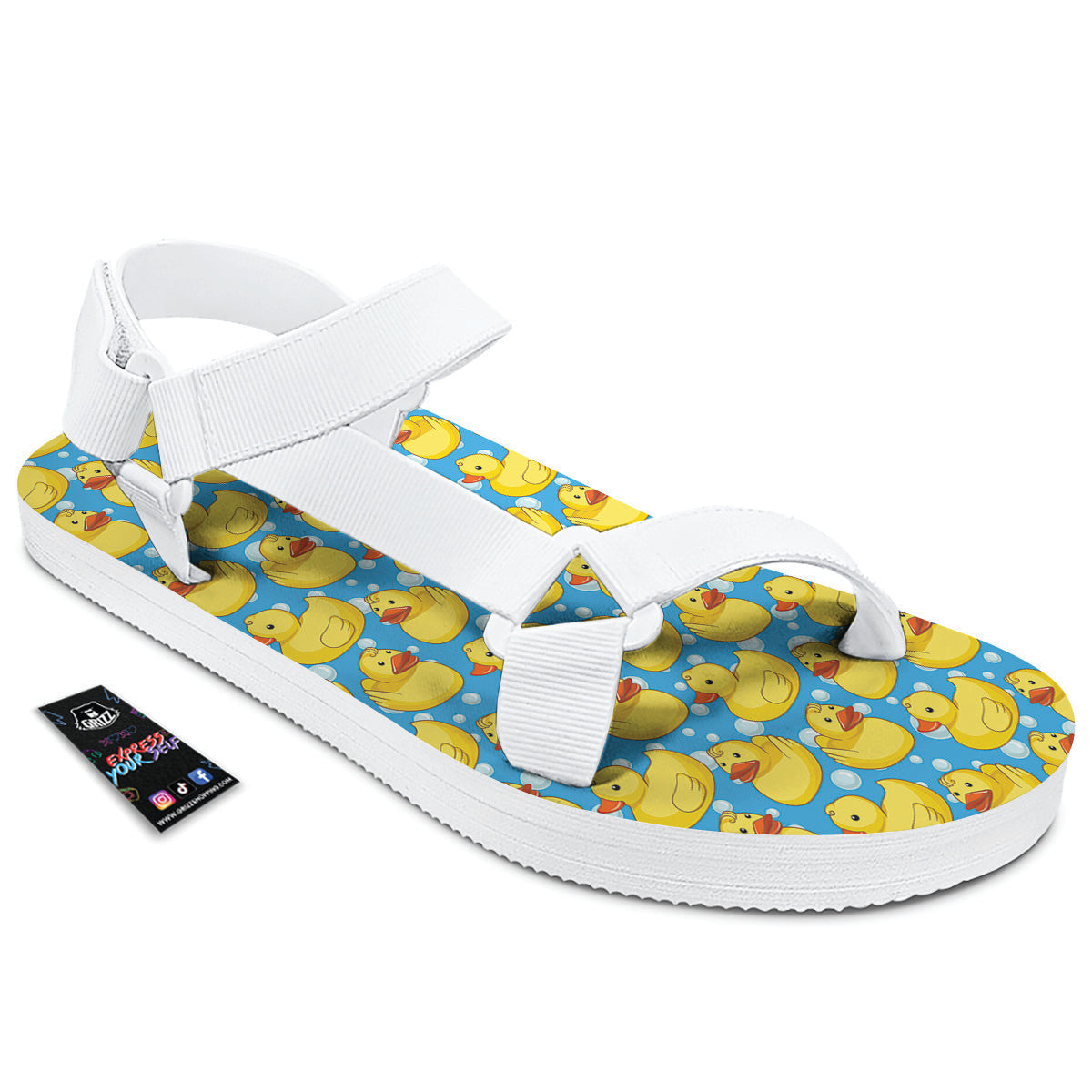 Rubber Duck In Water Print Pattern White Open Toe Sandals-grizzshop