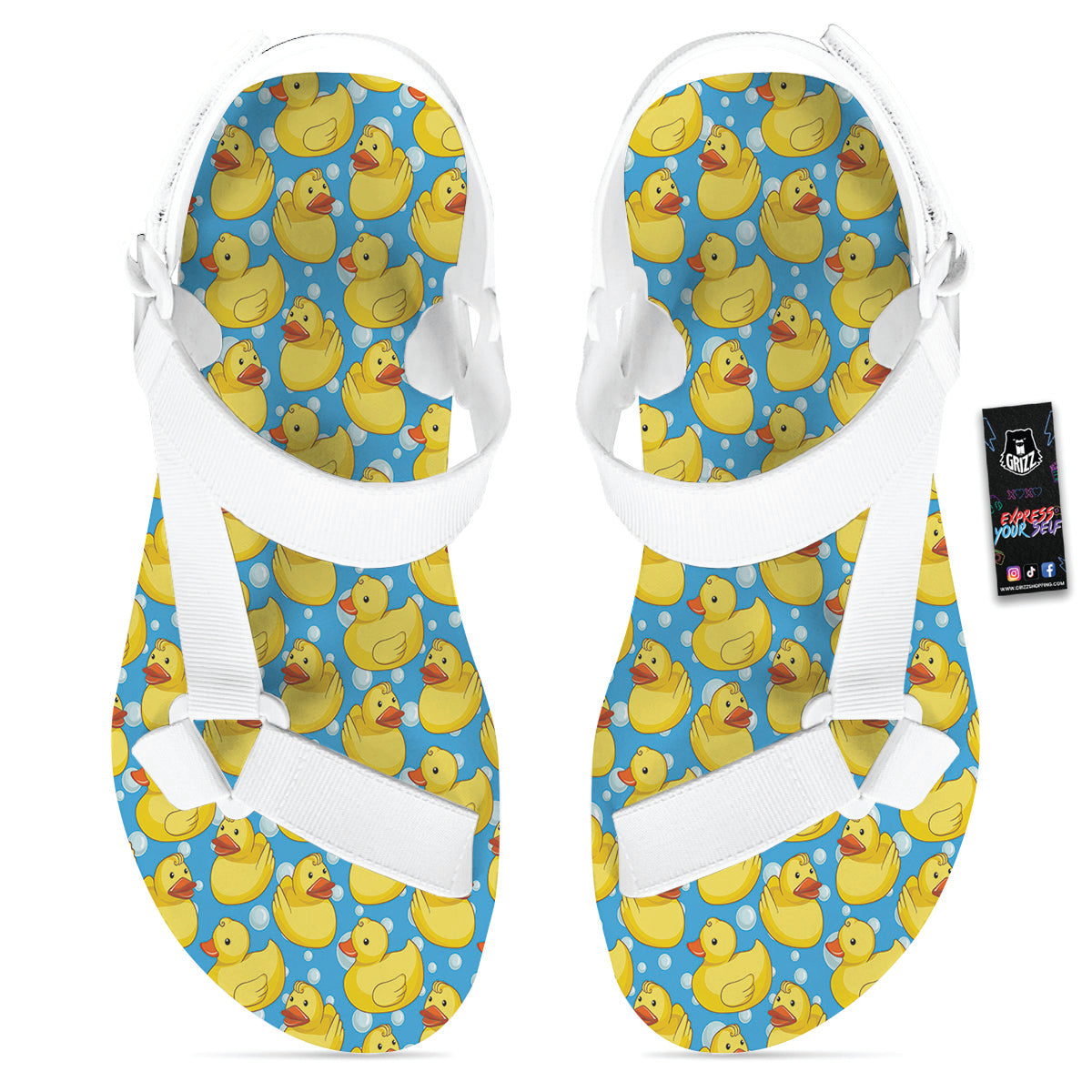 Rubber Duck In Water Print Pattern White Open Toe Sandals-grizzshop