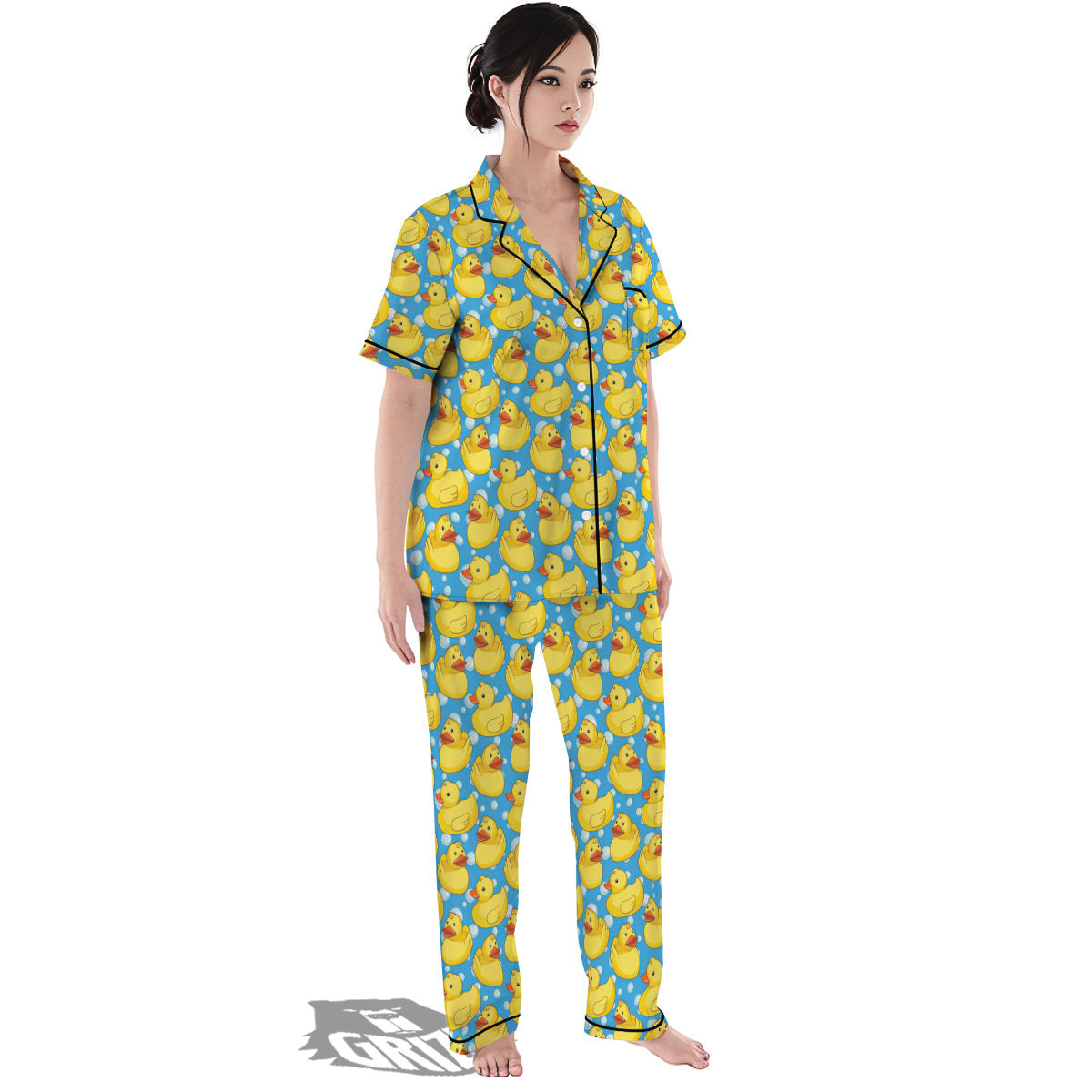 Rubber Duck In Water Print Pattern Women's Pajamas Set-grizzshop