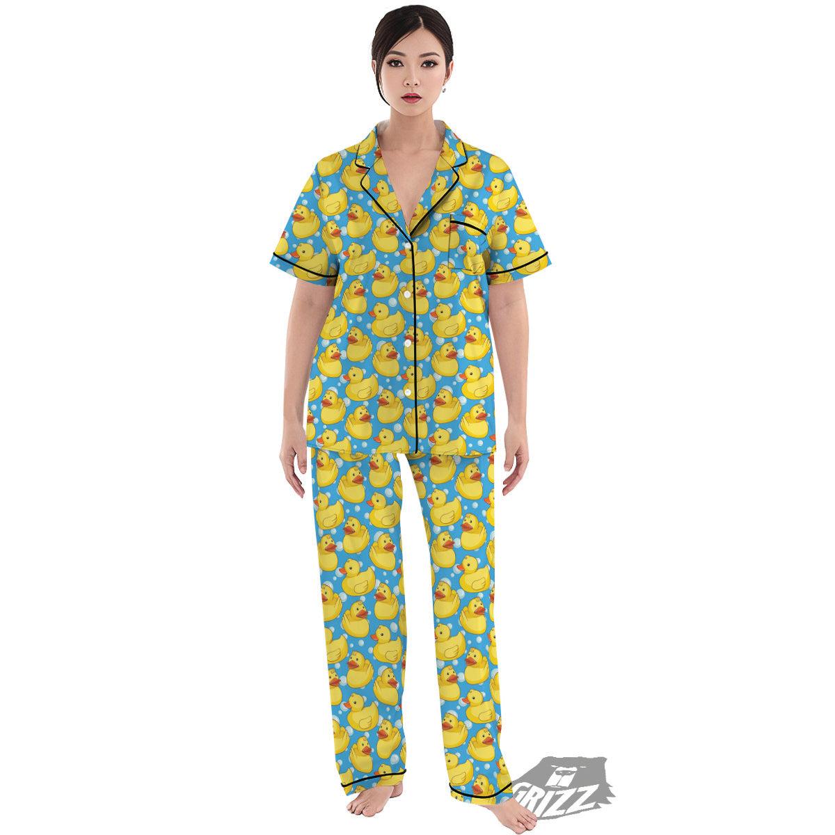 Rubber Duck In Water Print Pattern Women's Pajamas Set-grizzshop