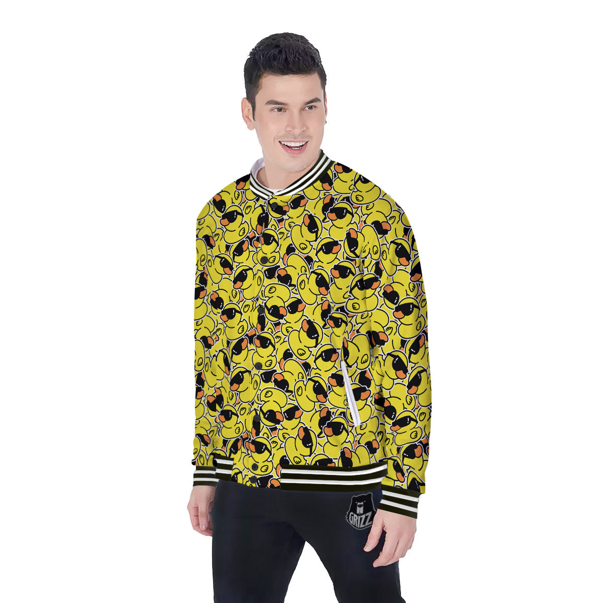 Rubber Duck Mafia Print Pattern Baseball Jacket-grizzshop