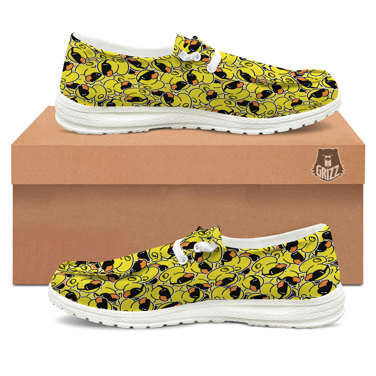 Rubber Duck Mafia Print Pattern White Loafers-grizzshop