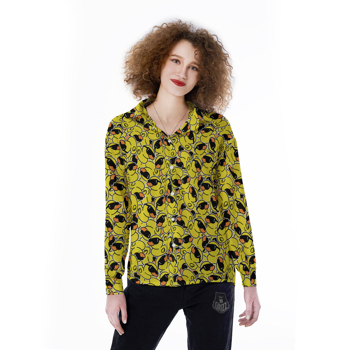 Rubber Duck Mafia Print Pattern Women's Long Sleeve Shirts-grizzshop