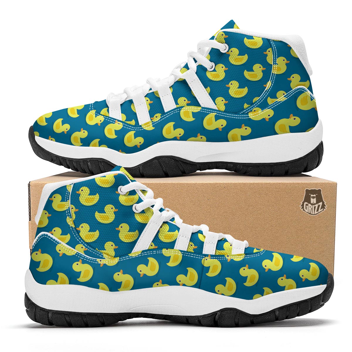 Rubber Duck Pattern Print White Bball Shoes-grizzshop