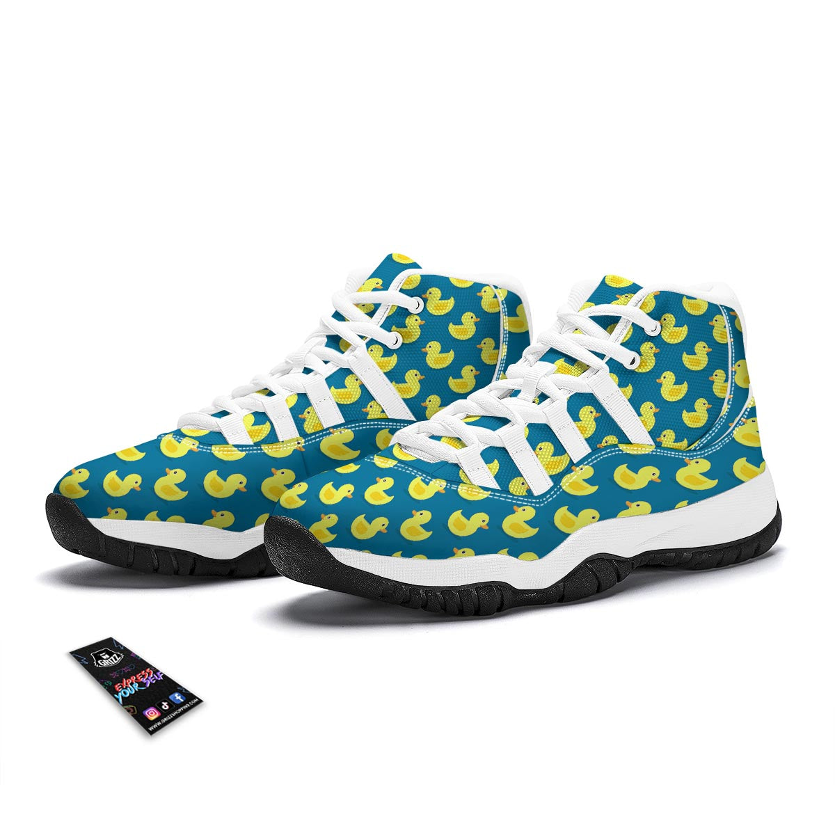Rubber Duck Pattern Print White Bball Shoes-grizzshop