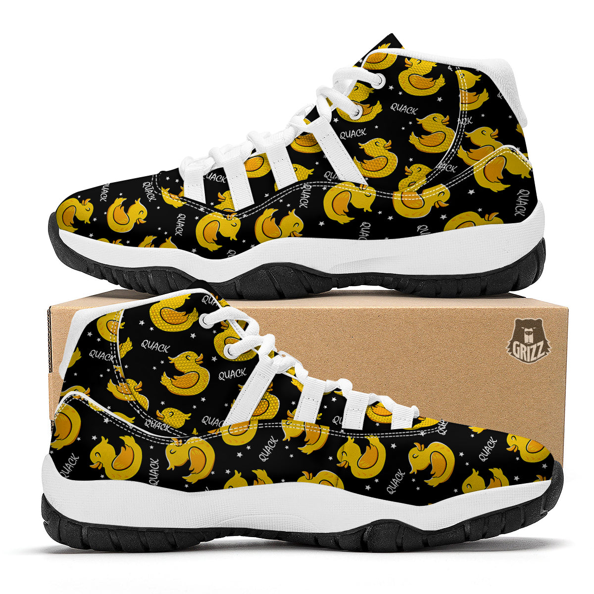 Rubber Duck Print Pattern White Bball Shoes-grizzshop