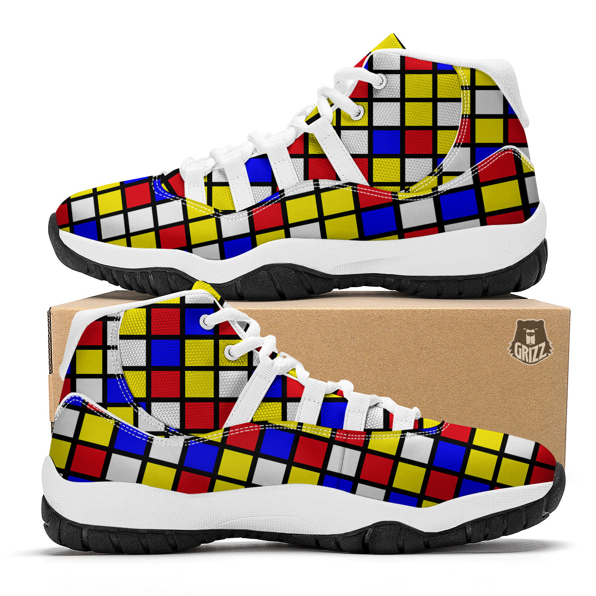 Rubik Table Print Pattern White Bball Shoes-grizzshop