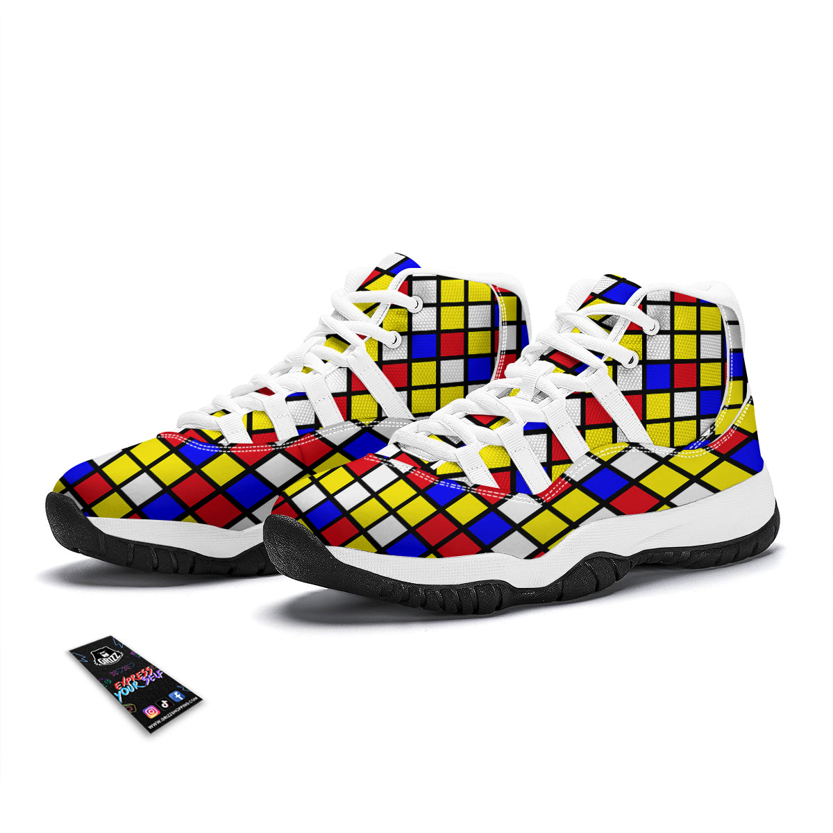 Rubik Table Print Pattern White Bball Shoes-grizzshop