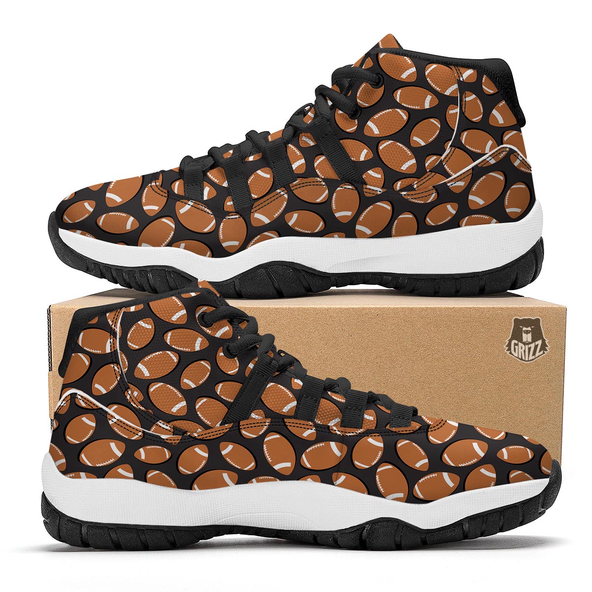 Rugby Ball American Football Print Pattern Black Bball Shoes-grizzshop