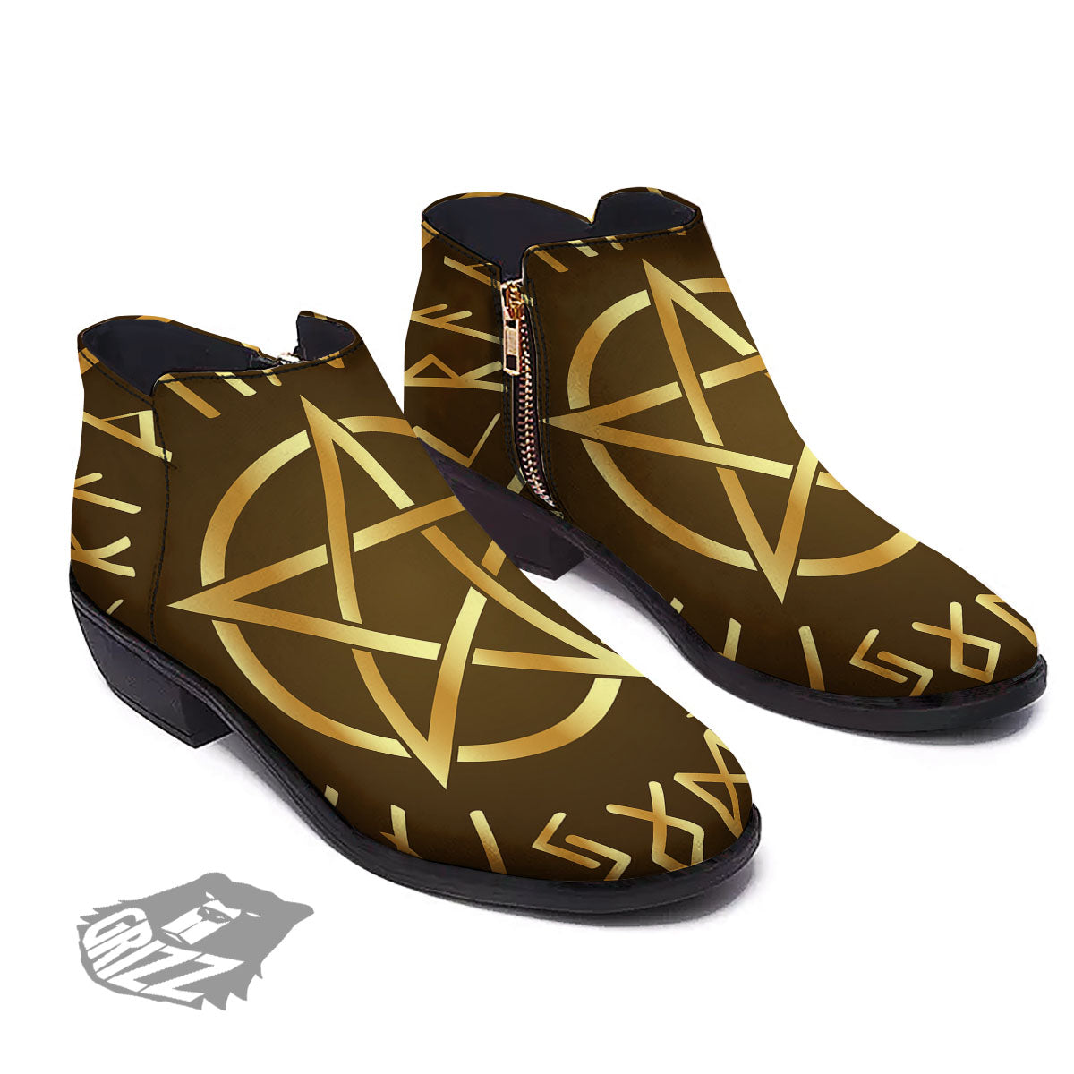 Runes Pentagram Viking Nordic Print Ankle Boots-grizzshop