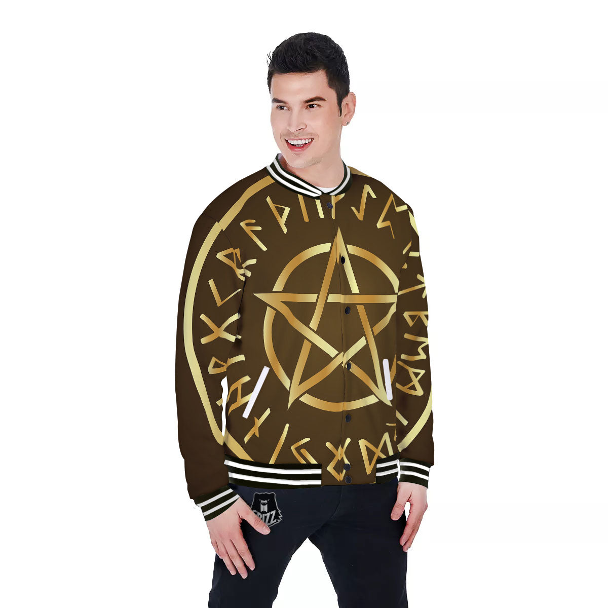 Runes Pentagram Viking Nordic Print Baseball Jacket-grizzshop