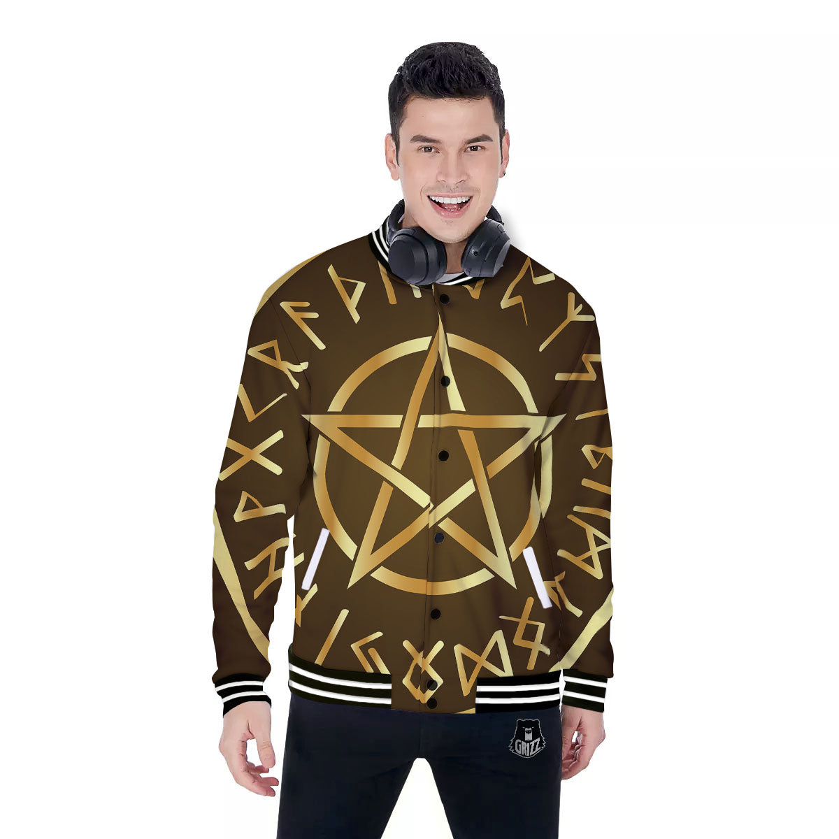 Runes Pentagram Viking Nordic Print Baseball Jacket-grizzshop
