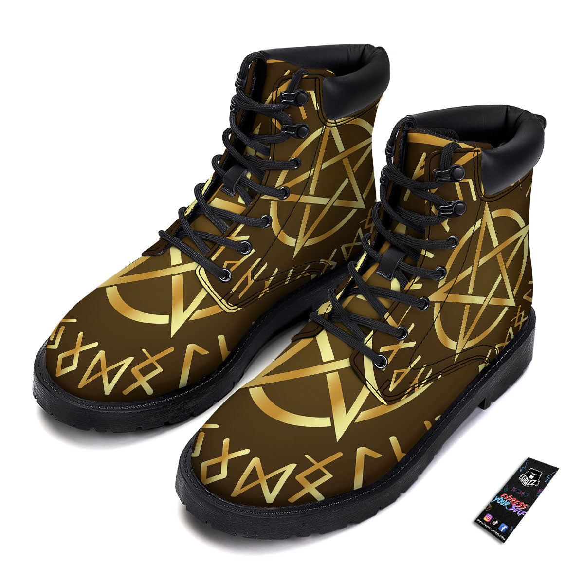 Runes Pentagram Viking Nordic Print Boots-grizzshop
