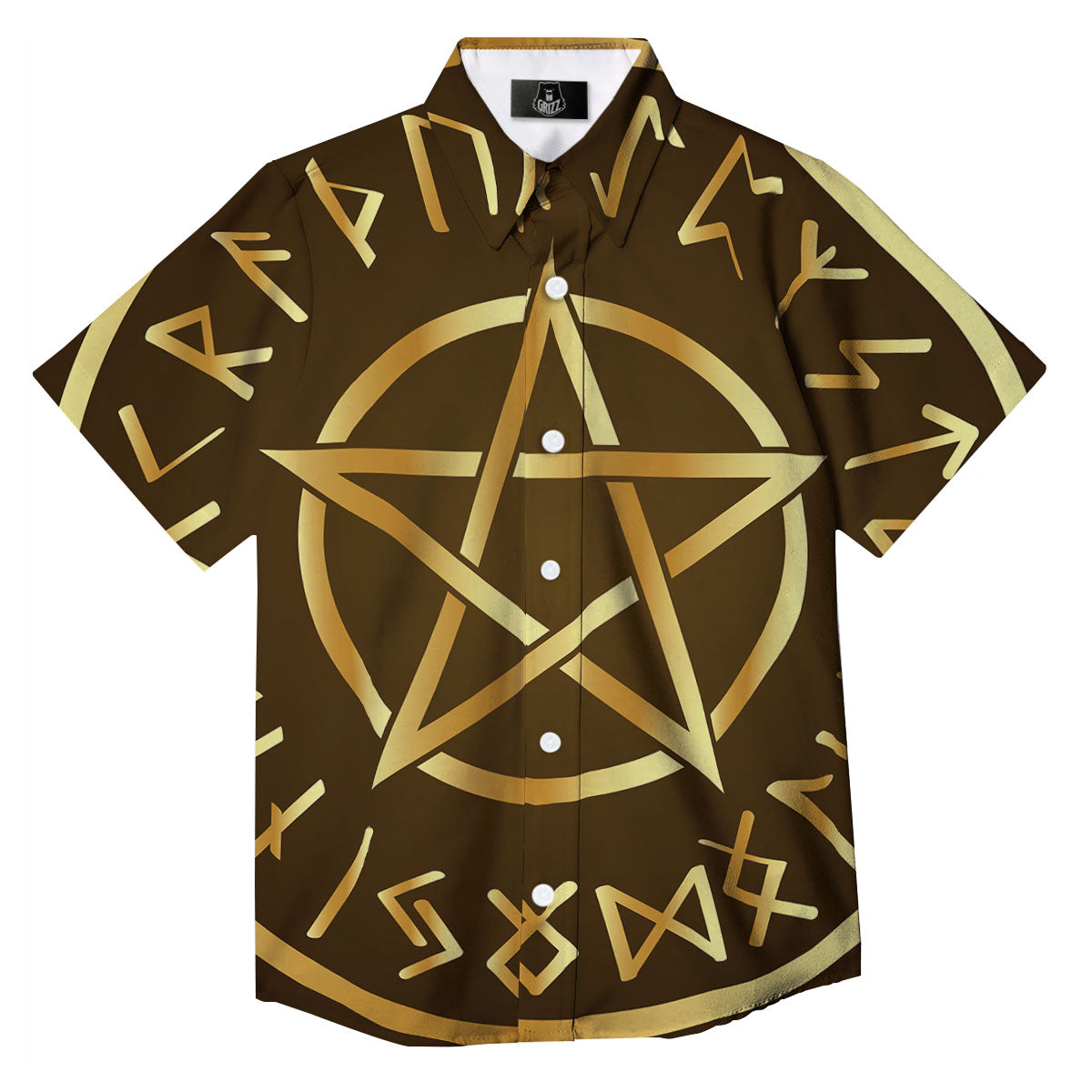Runes Pentagram Viking Nordic Print Button Up Shirt-grizzshop
