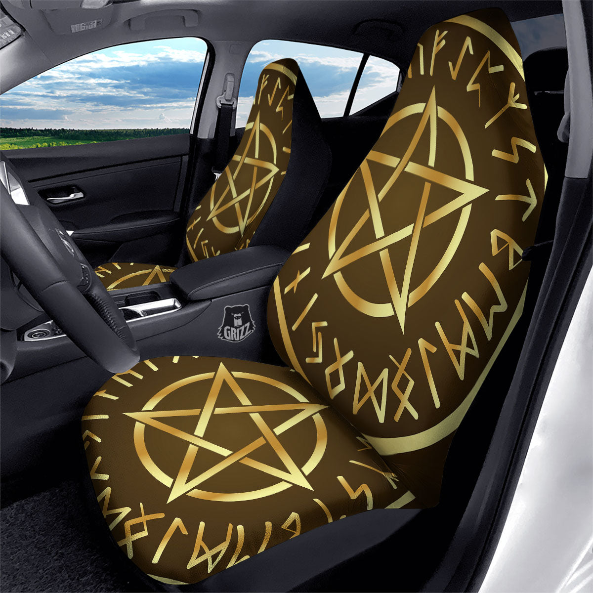 Runes Pentagram Viking Nordic Print Car Seat Covers-grizzshop