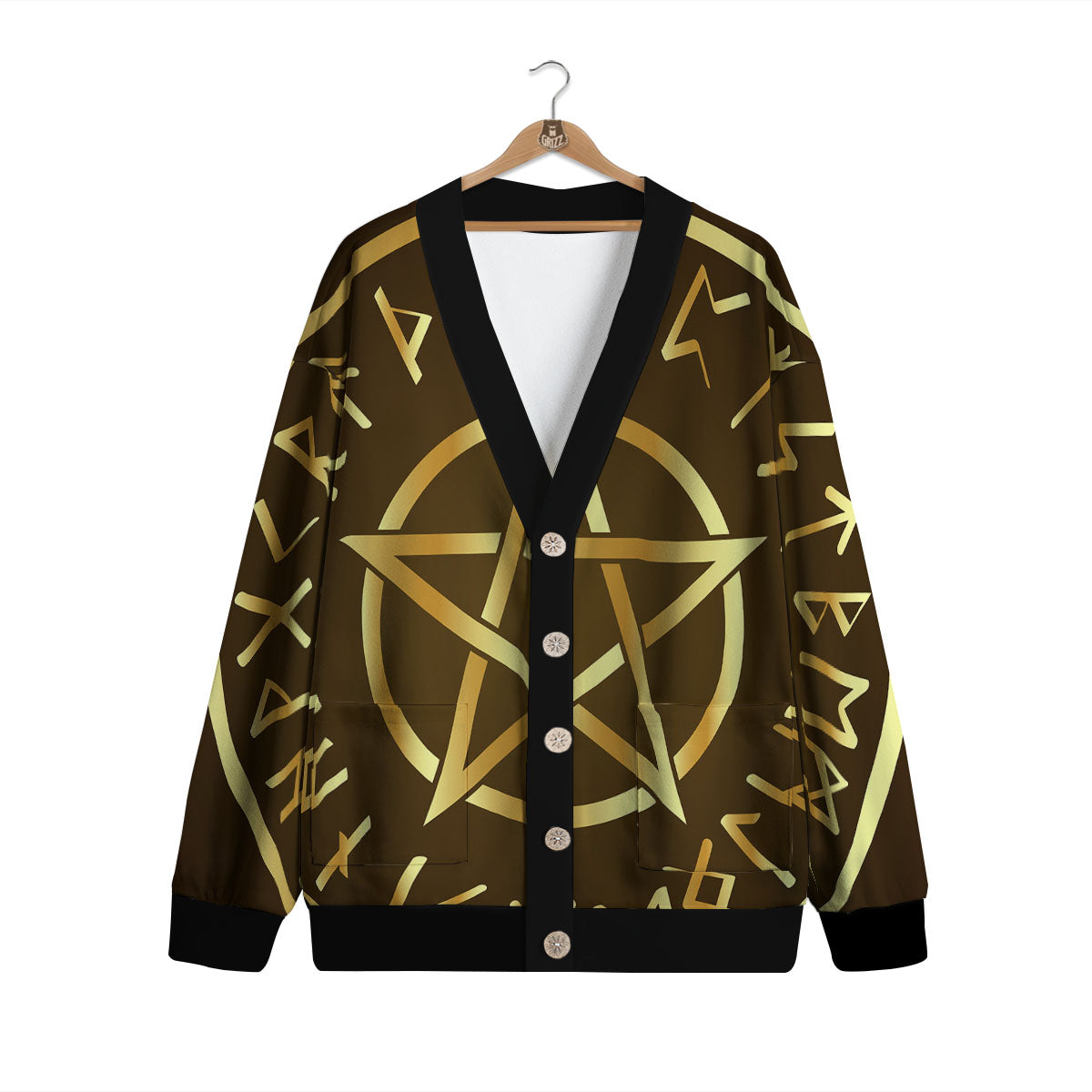 Runes Pentagram Viking Nordic Print Cardigan-grizzshop