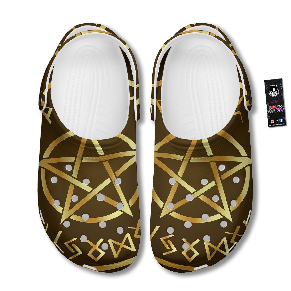 Runes Pentagram Viking Nordic Print Clog-grizzshop