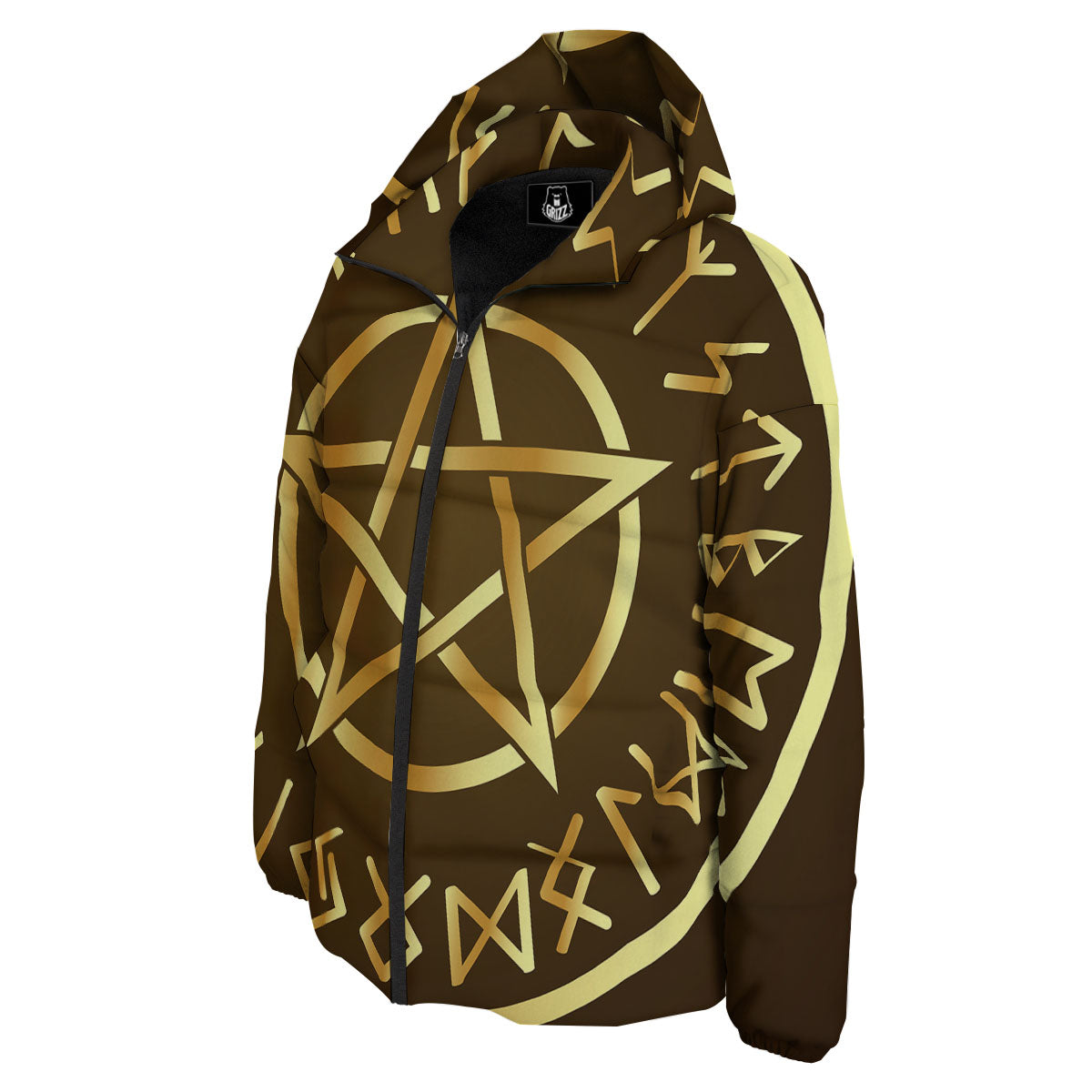 Runes Pentagram Viking Nordic Print Down Jacket-grizzshop