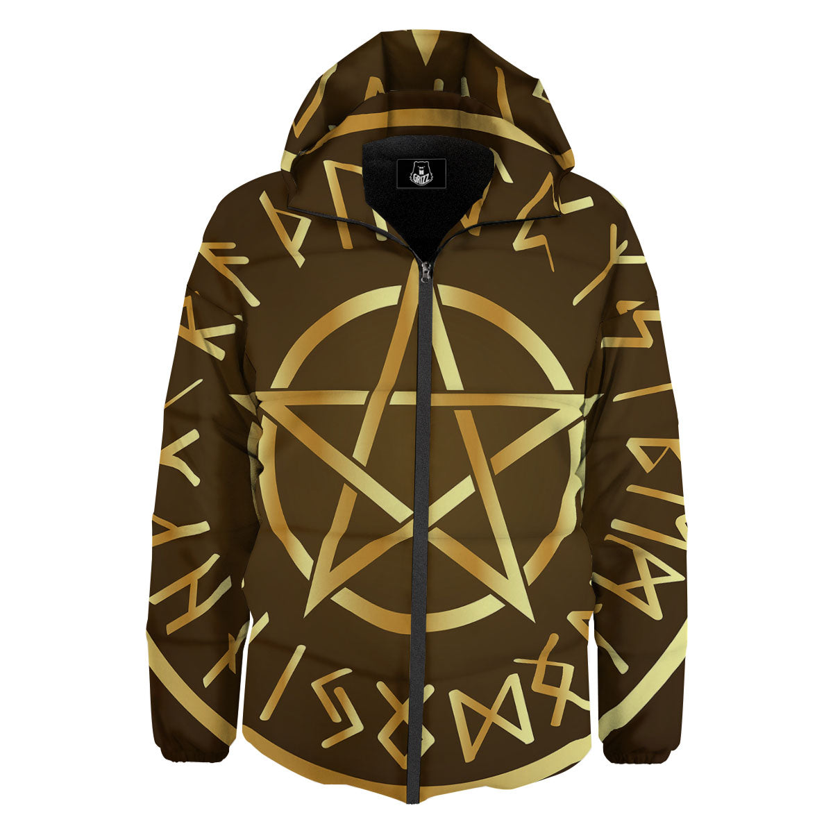 Runes Pentagram Viking Nordic Print Down Jacket-grizzshop