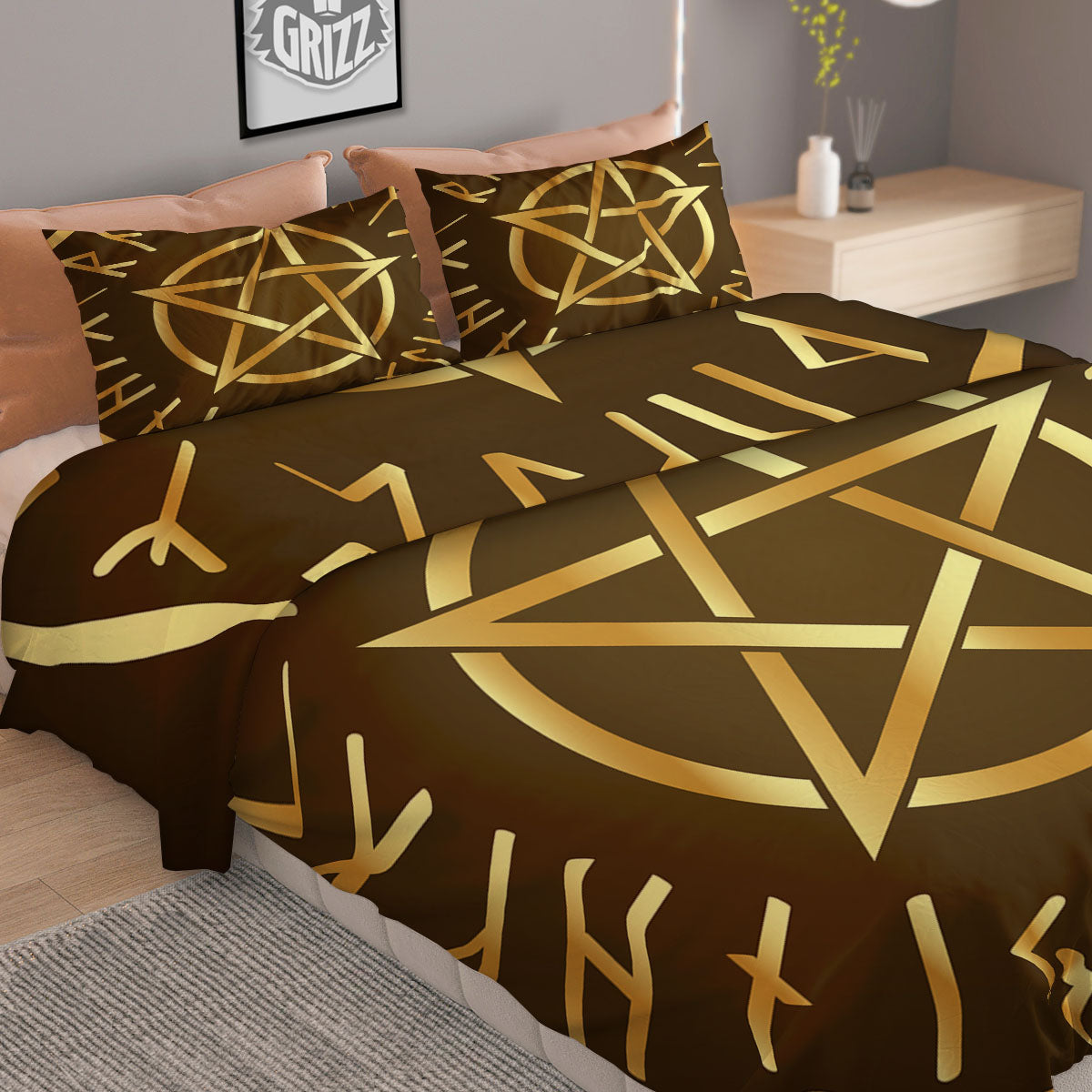 Runes Pentagram Viking Nordic Print Duvet Cover Bedding Set