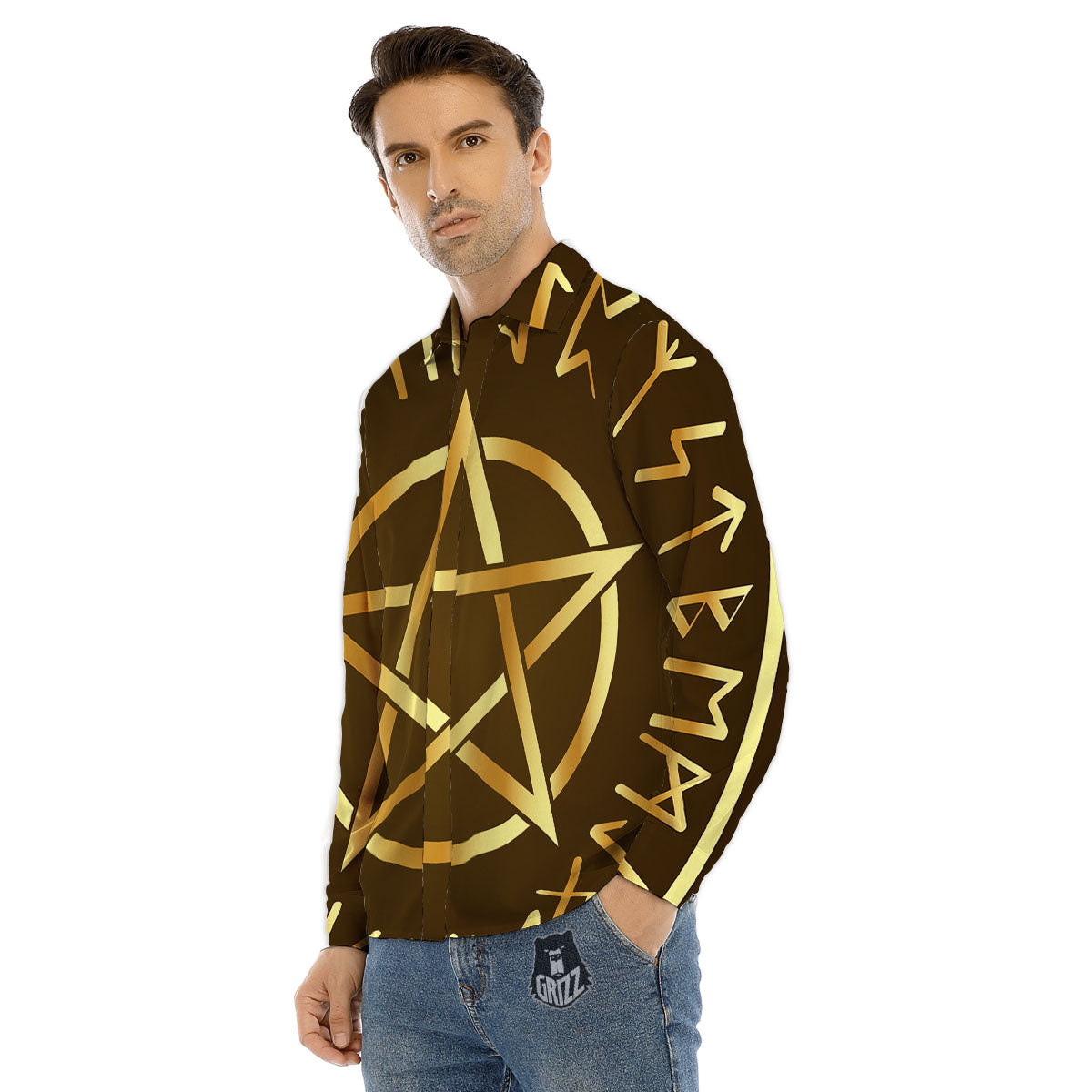 Runes Pentagram Viking Nordic Print Men's Dress Shirts-grizzshop