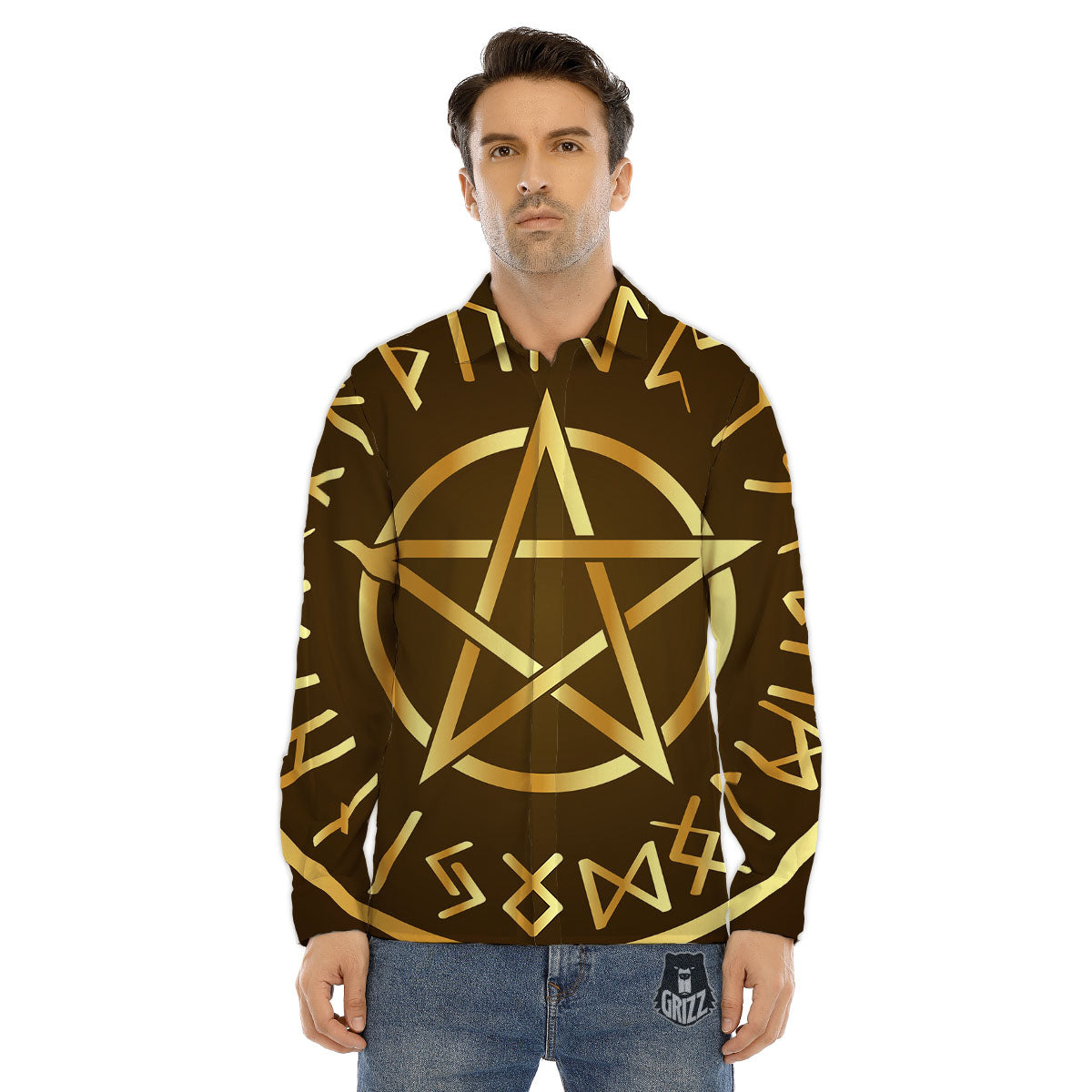 Runes Pentagram Viking Nordic Print Men's Dress Shirts-grizzshop