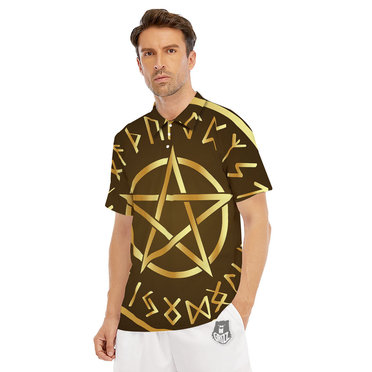 Runes Pentagram Viking Nordic Print Men's Golf Shirts-grizzshop