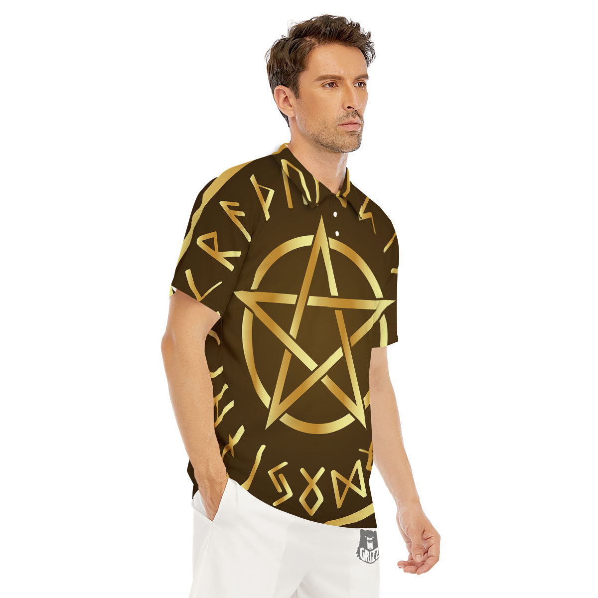 Runes Pentagram Viking Nordic Print Men's Golf Shirts-grizzshop