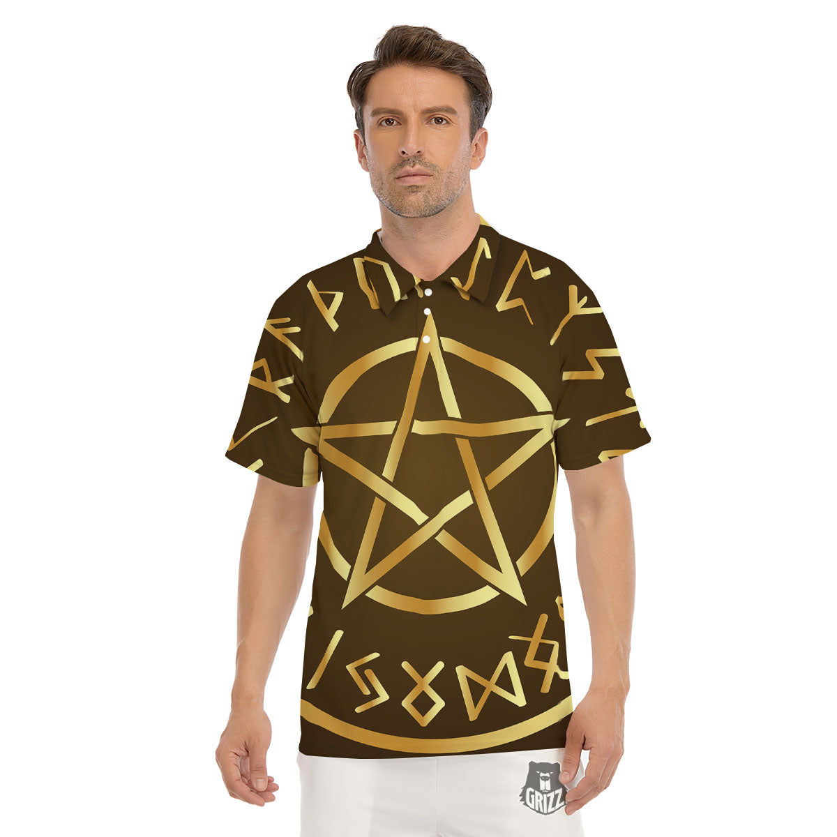 Runes Pentagram Viking Nordic Print Men's Golf Shirts-grizzshop
