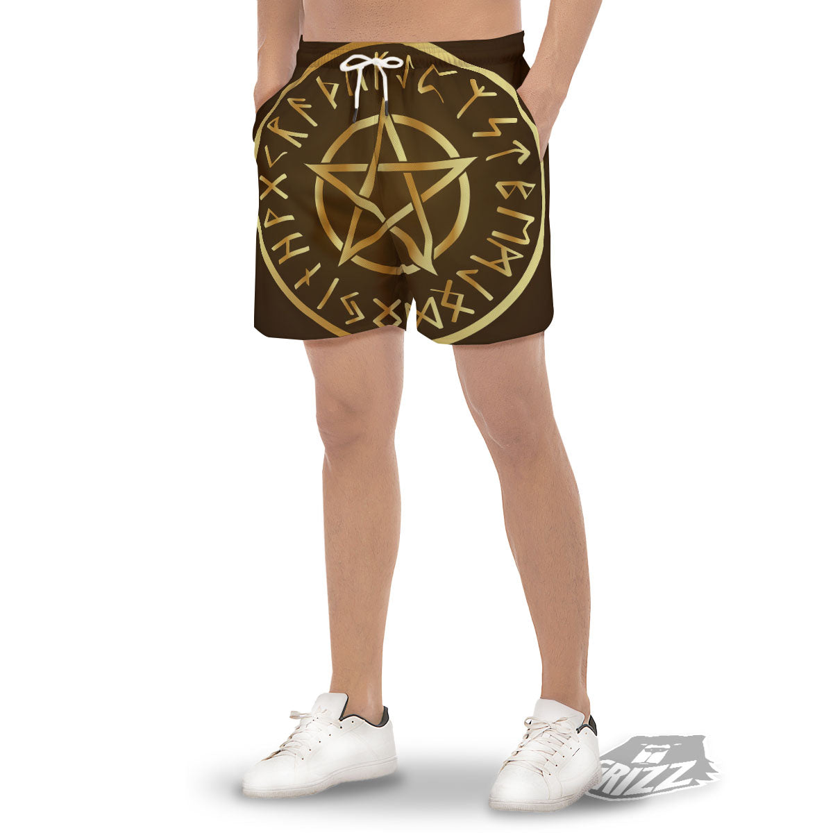 Runes Pentagram Viking Nordic Print Men's Gym Shorts-grizzshop