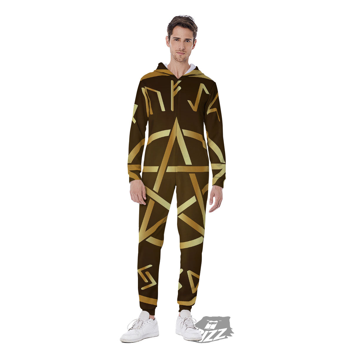 Runes Pentagram Viking Nordic Print Men's Jumpsuit-grizzshop