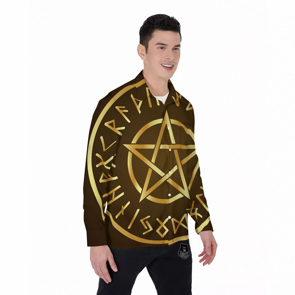 Runes Pentagram Viking Nordic Print Men's Long Sleeve Shirts-grizzshop