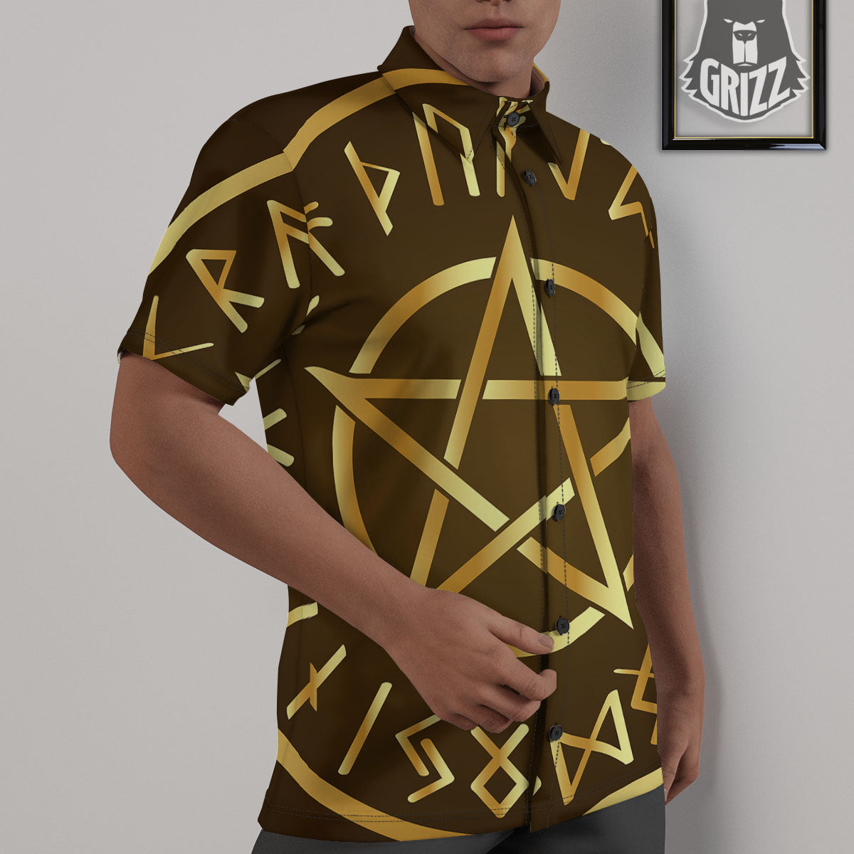 Runes Pentagram Viking Nordic Print Untucked Shirts-grizzshop