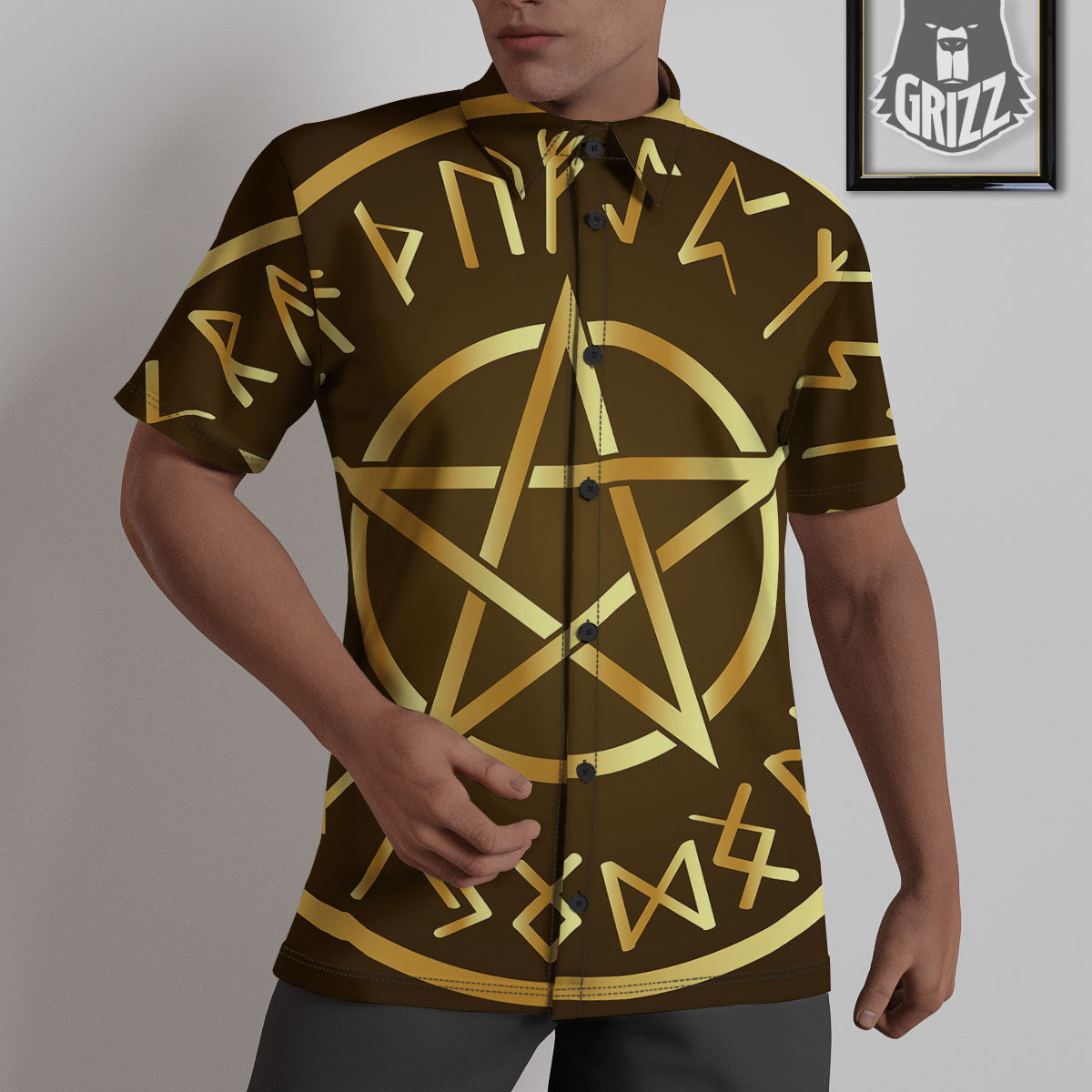 Runes Pentagram Viking Nordic Print Untucked Shirts-grizzshop