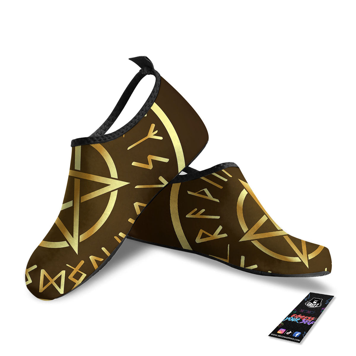 Runes Pentagram Viking Nordic Print Water Shoes-grizzshop