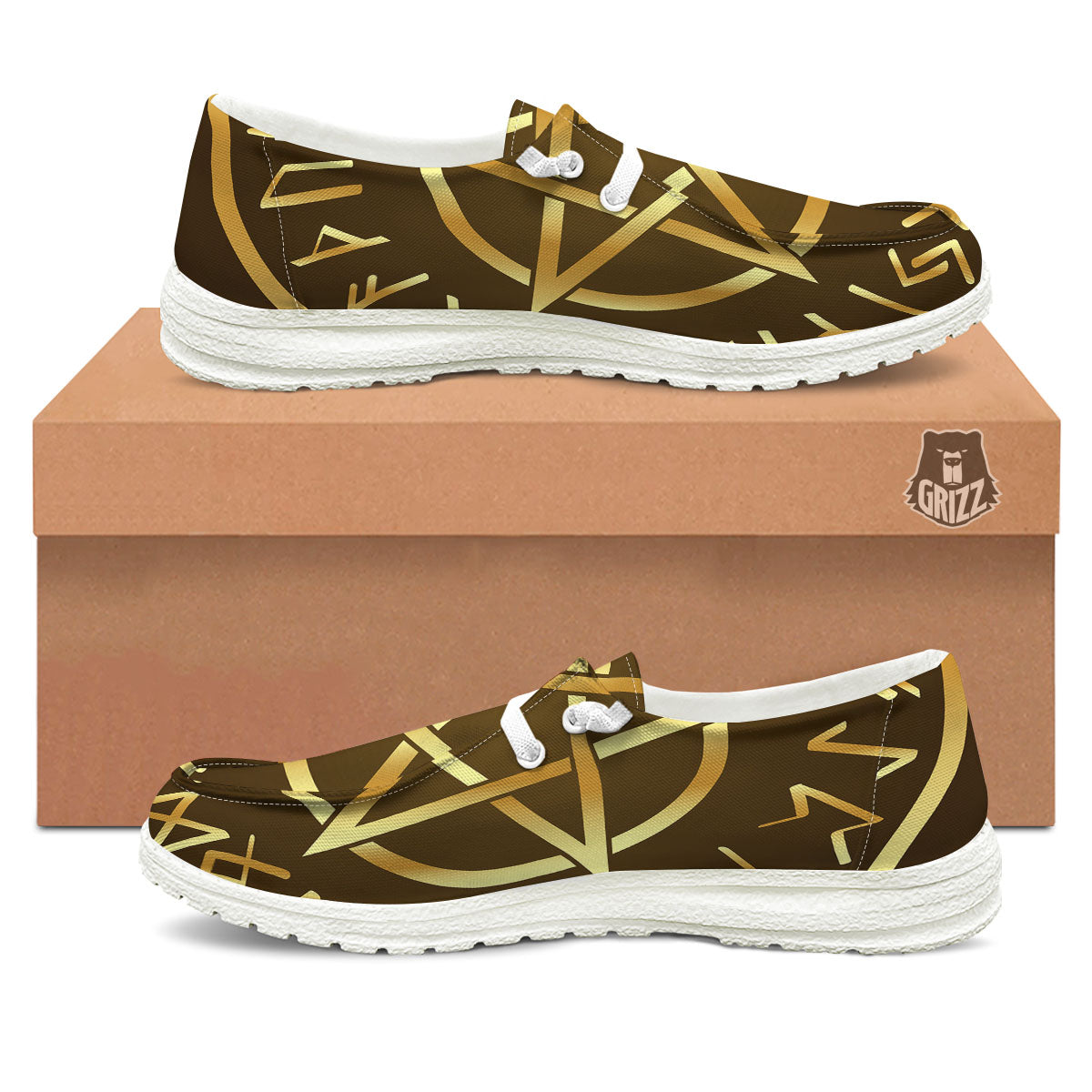 Runes Pentagram Viking Nordic Print White Loafers-grizzshop