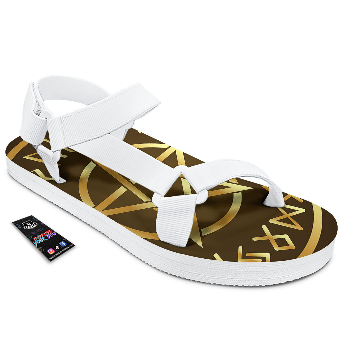 Runes Pentagram Viking Nordic Print White Open Toe Sandals-grizzshop