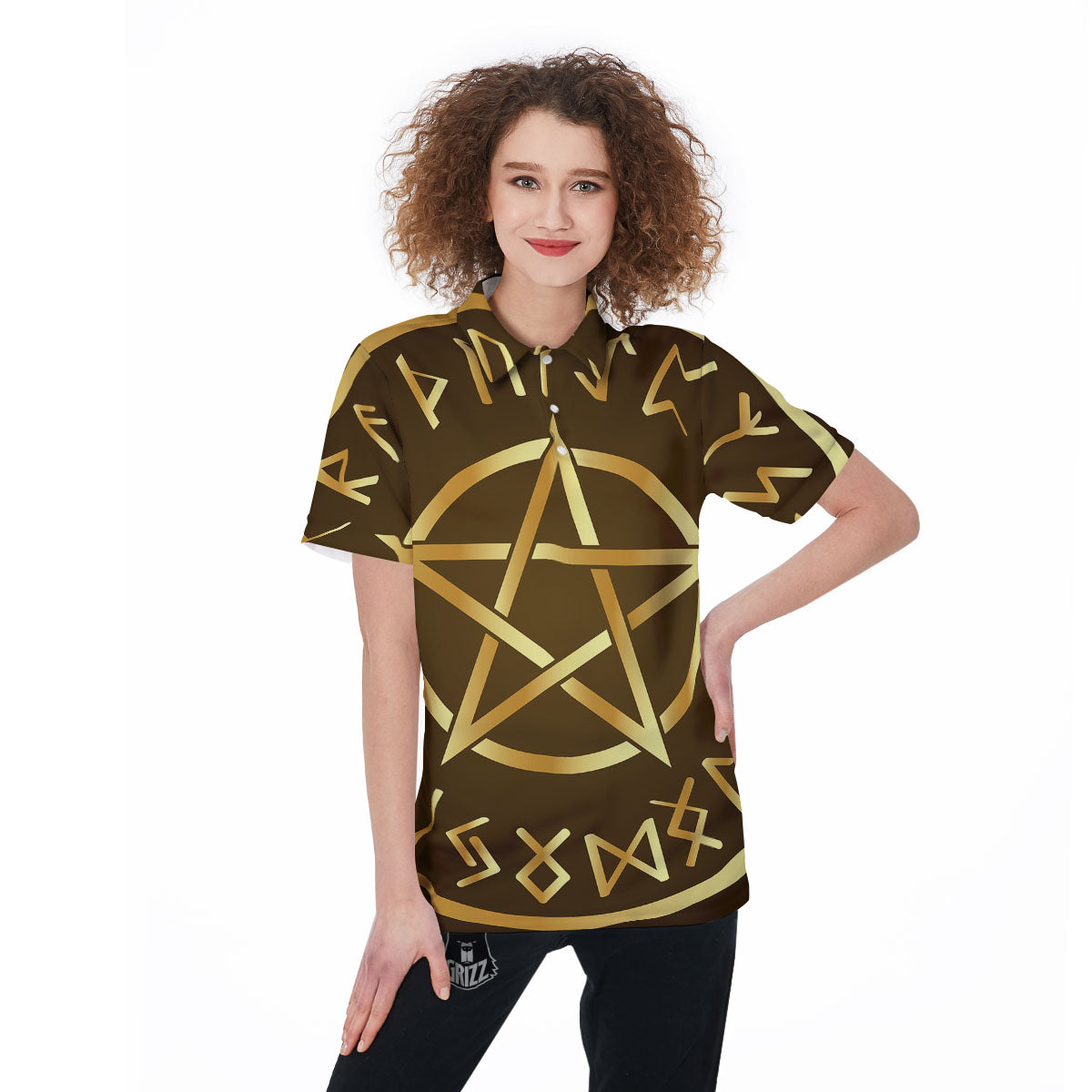 Runes Pentagram Viking Nordic Print Women's Golf Shirts-grizzshop