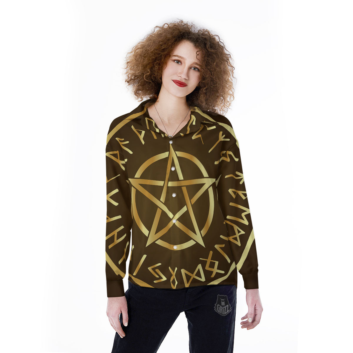 Runes Pentagram Viking Nordic Print Women's Long Sleeve Shirts-grizzshop