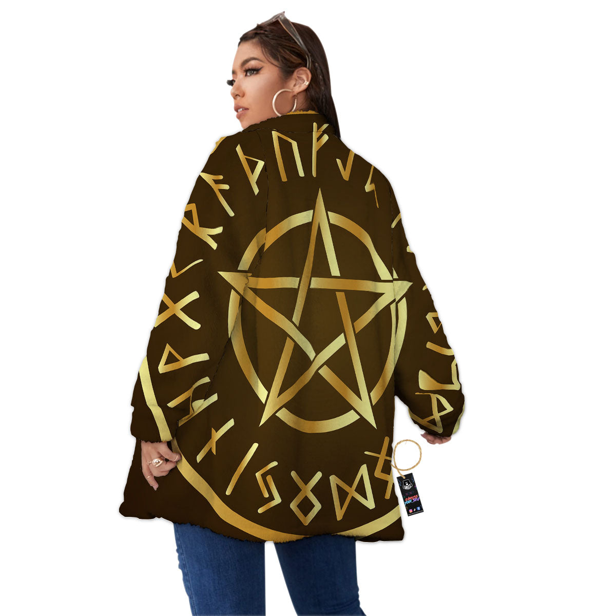 Runes Pentagram Viking Nordic Print Women's Sherpa Jacket-grizzshop