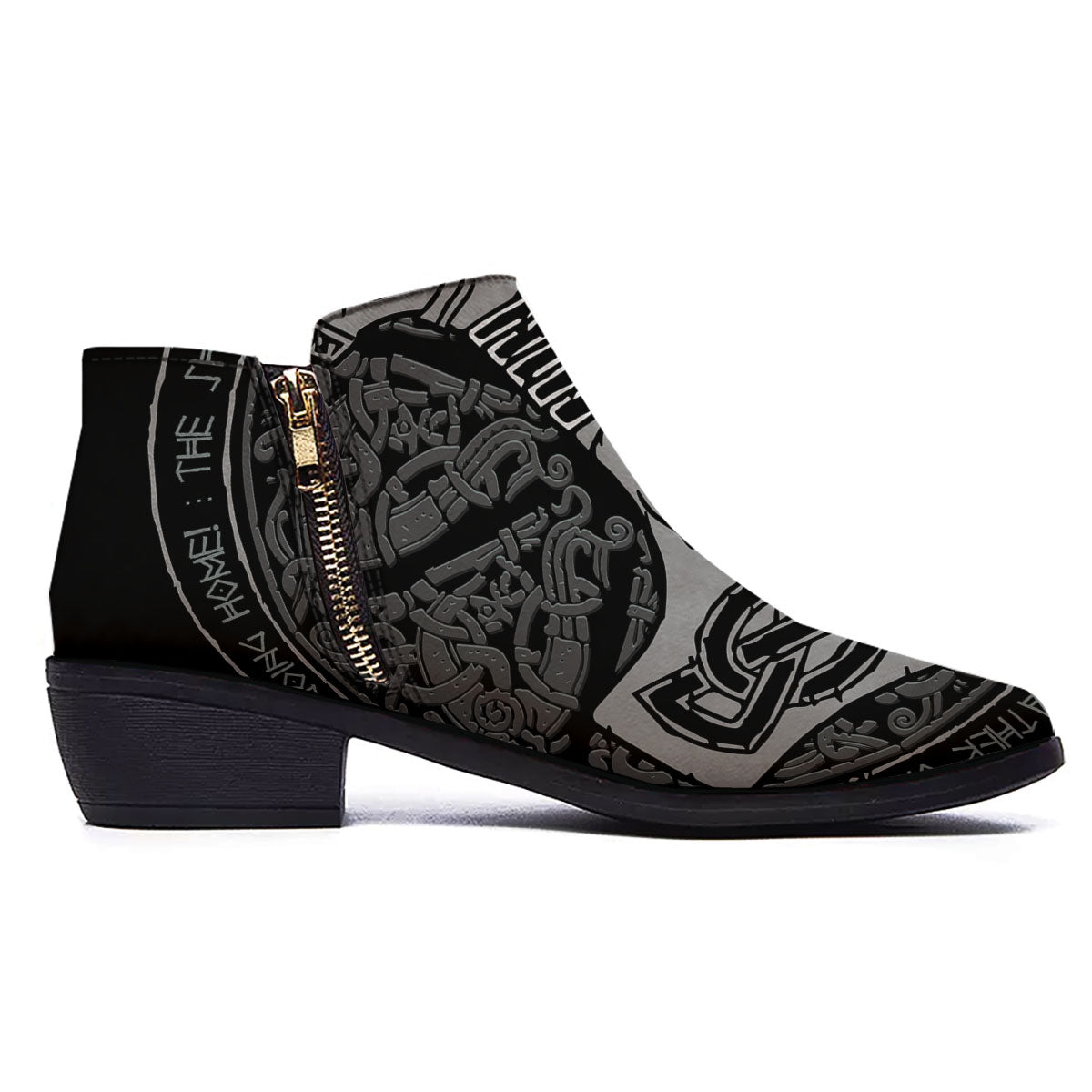 Runes Scandinavian And Mjolnir Print Ankle Boots-grizzshop