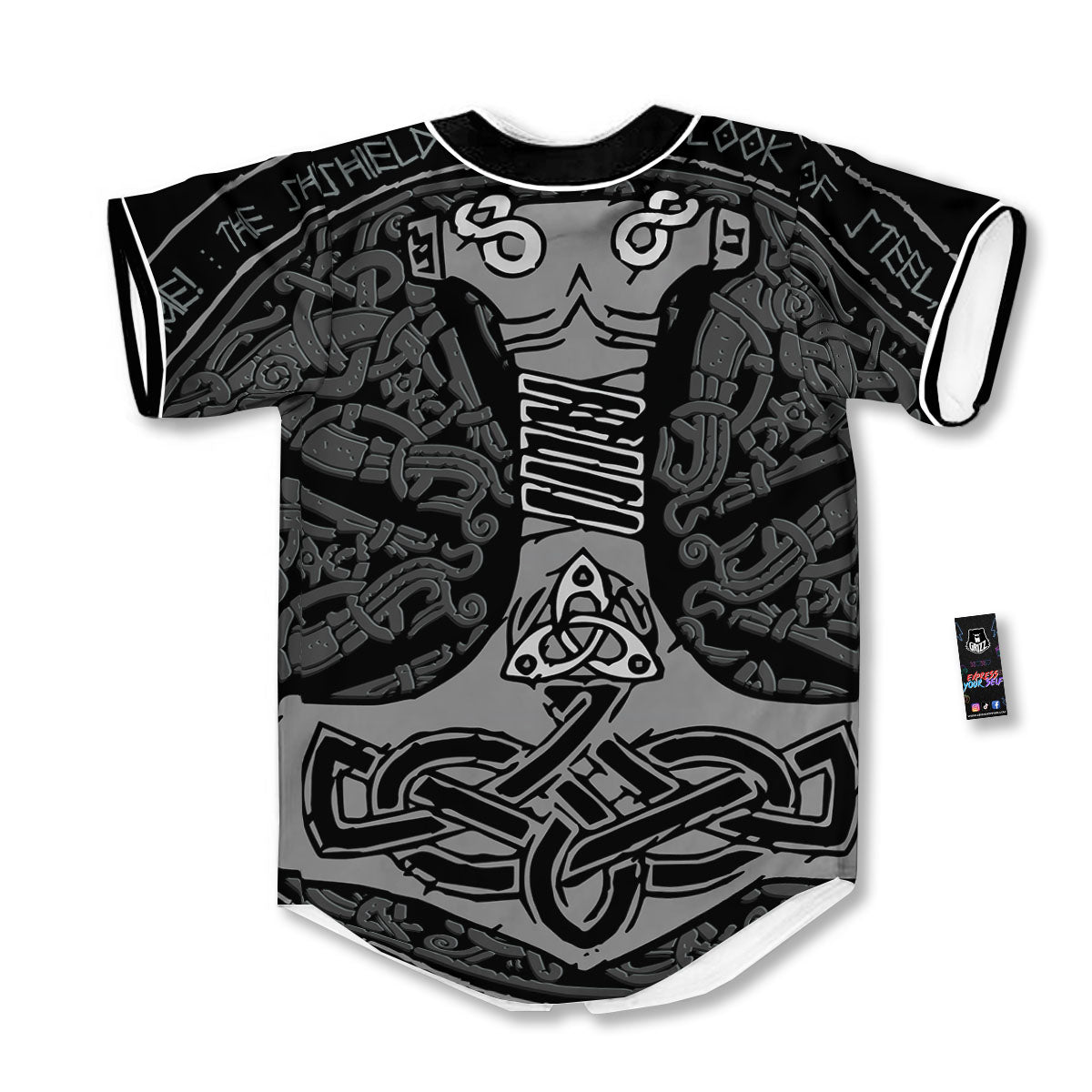 Runes Scandinavian And Mjolnir Print Baseball Jersey-grizzshop