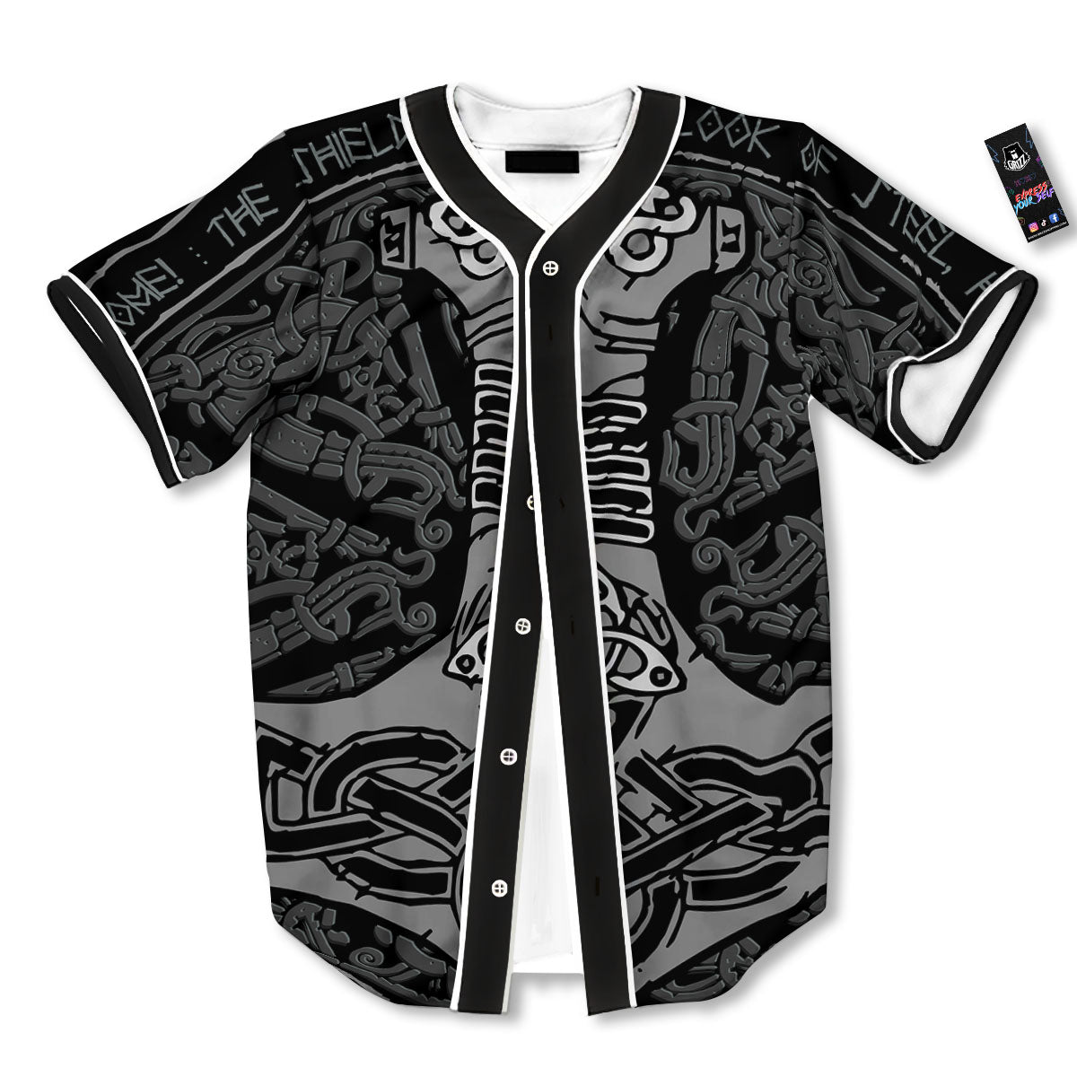 Runes Scandinavian And Mjolnir Print Baseball Jersey-grizzshop