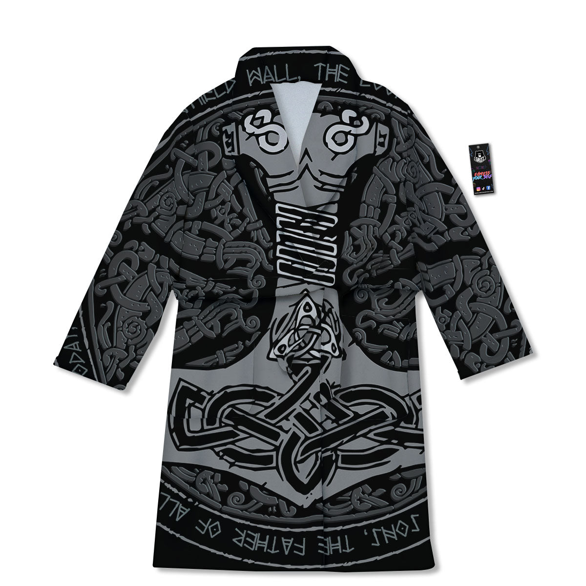 Runes Scandinavian And Mjolnir Print Bathrobe-grizzshop
