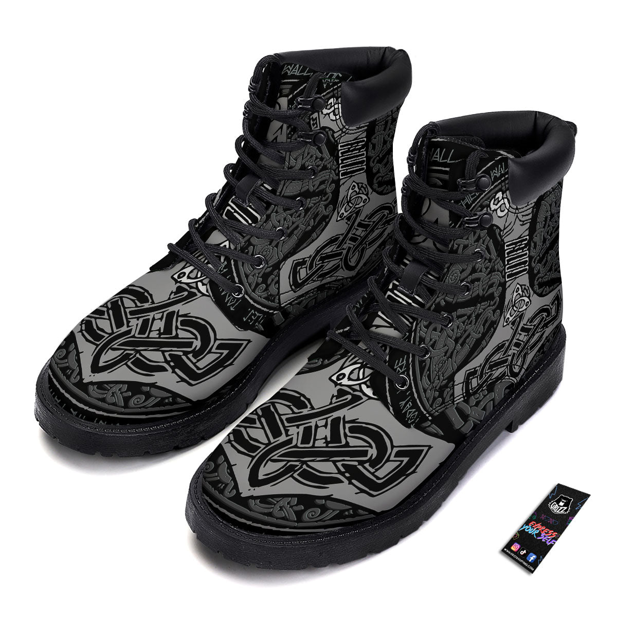 Runes Scandinavian And Mjolnir Print Boots-grizzshop