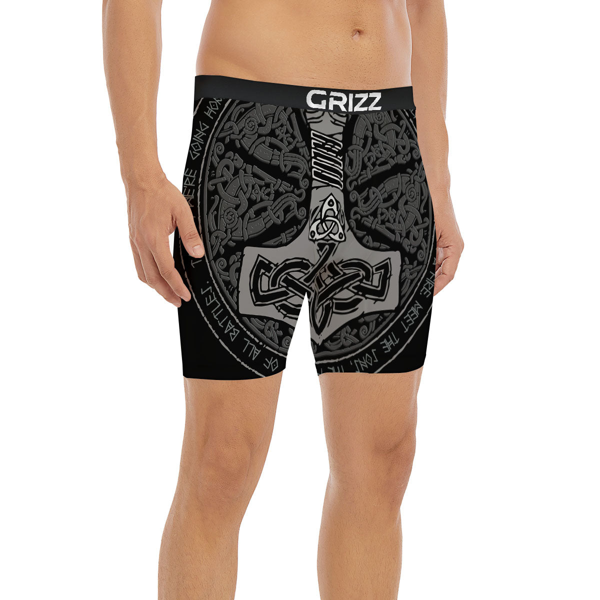 Runes Scandinavian And Mjolnir Print Boxer Briefs-grizzshop